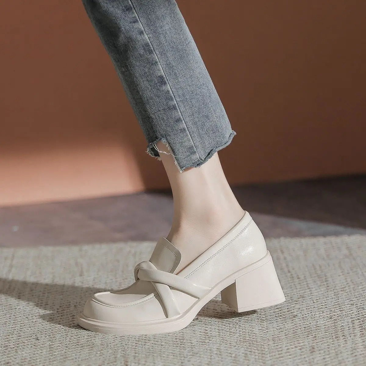 Ladies Summer Footwear Office Shoes for Women Pumps Moccasins Loafers White High Heels Platform on Heeled Trend 39 E Offer 240617