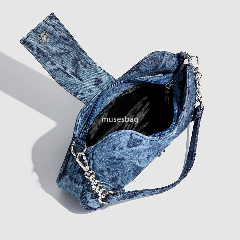 Daily pairing with denim bags new trendy and trendy niche design tie dye and glitter powder detachable design high-end bow and stick bag for women