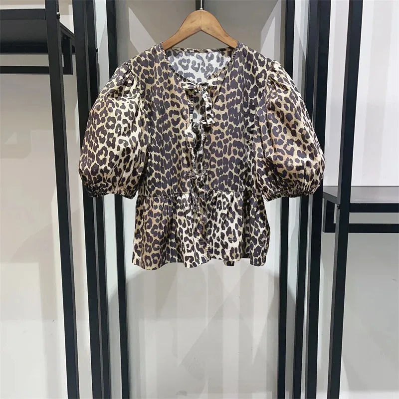 Laceup Women Puff Sleeve Shirt White or Black Sweet Oneck Spring Summer Blouse for Female 240617