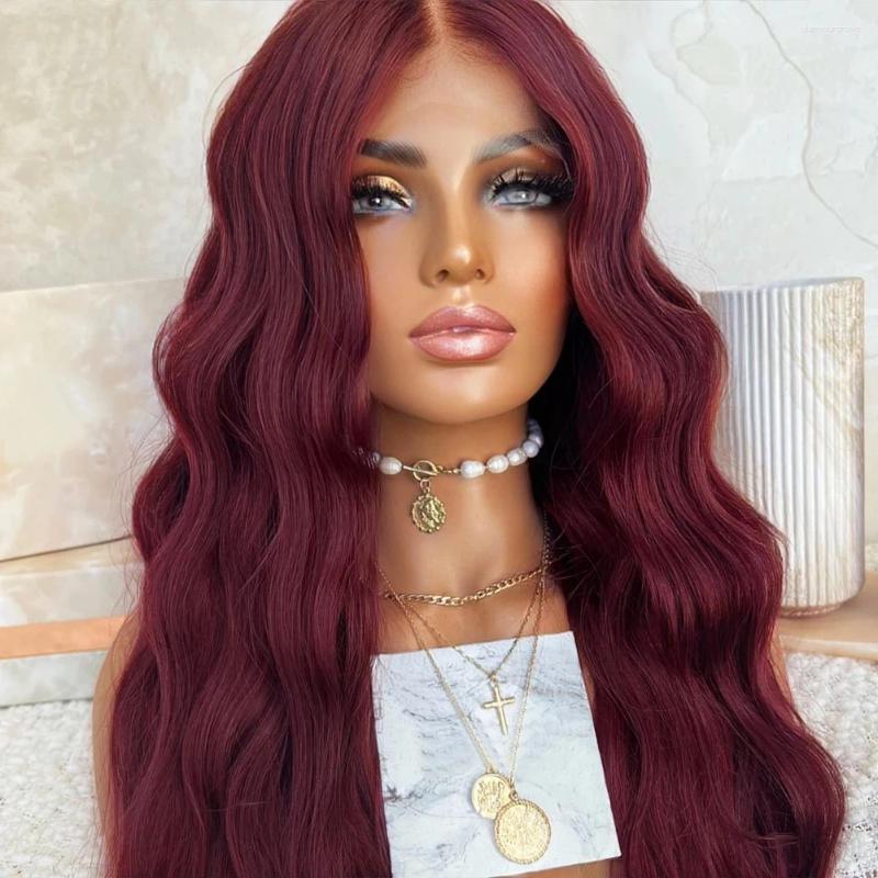 Inch Loose Deep Wave Synthetic Lace For Black Women Front Bury Wine Red Glueless Heat Resistant Hair