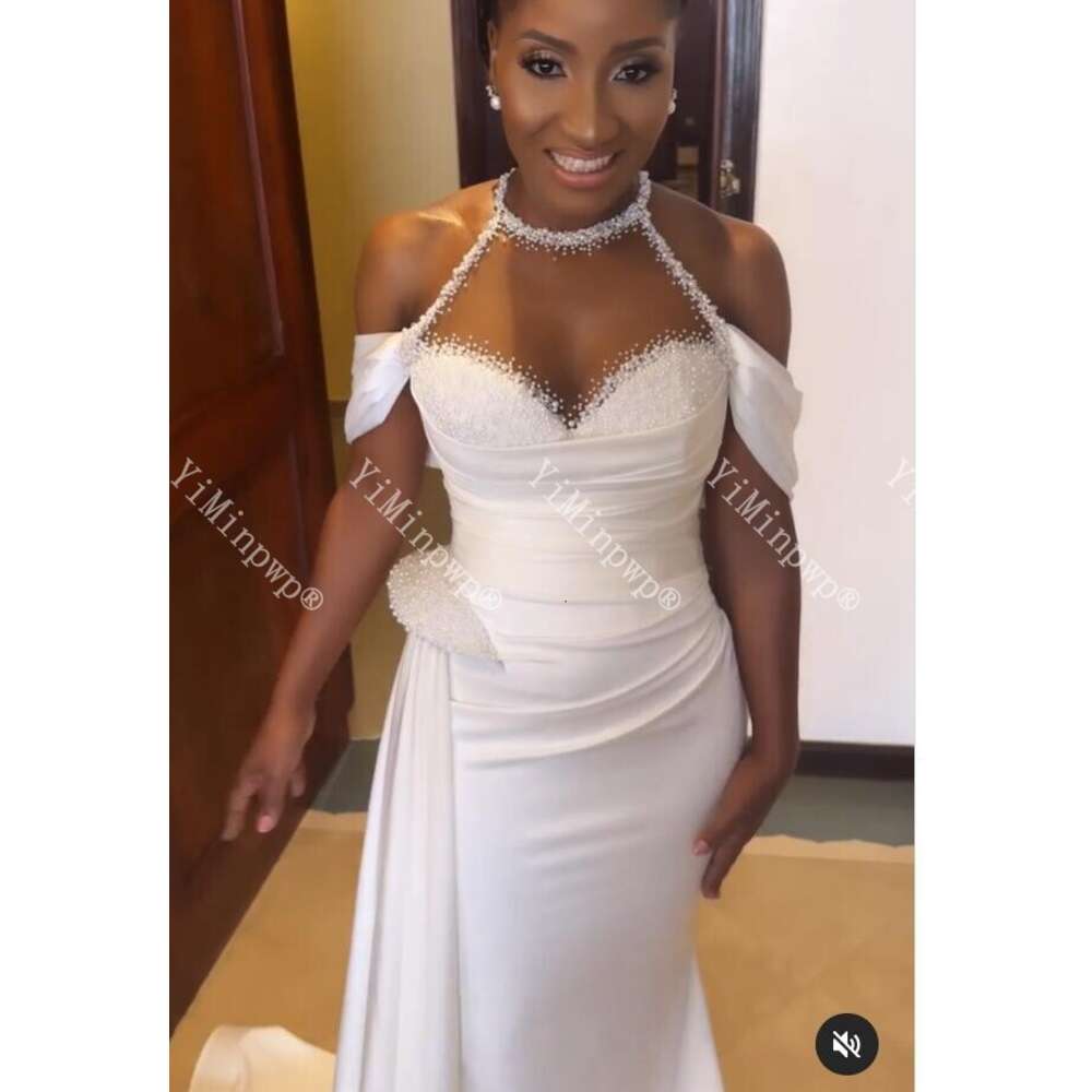 White Latest Mermaid Special Dresses For Bride O Neck Sweep Train Beading Illusion African Bridal Gowns Robes De Mariee Custom