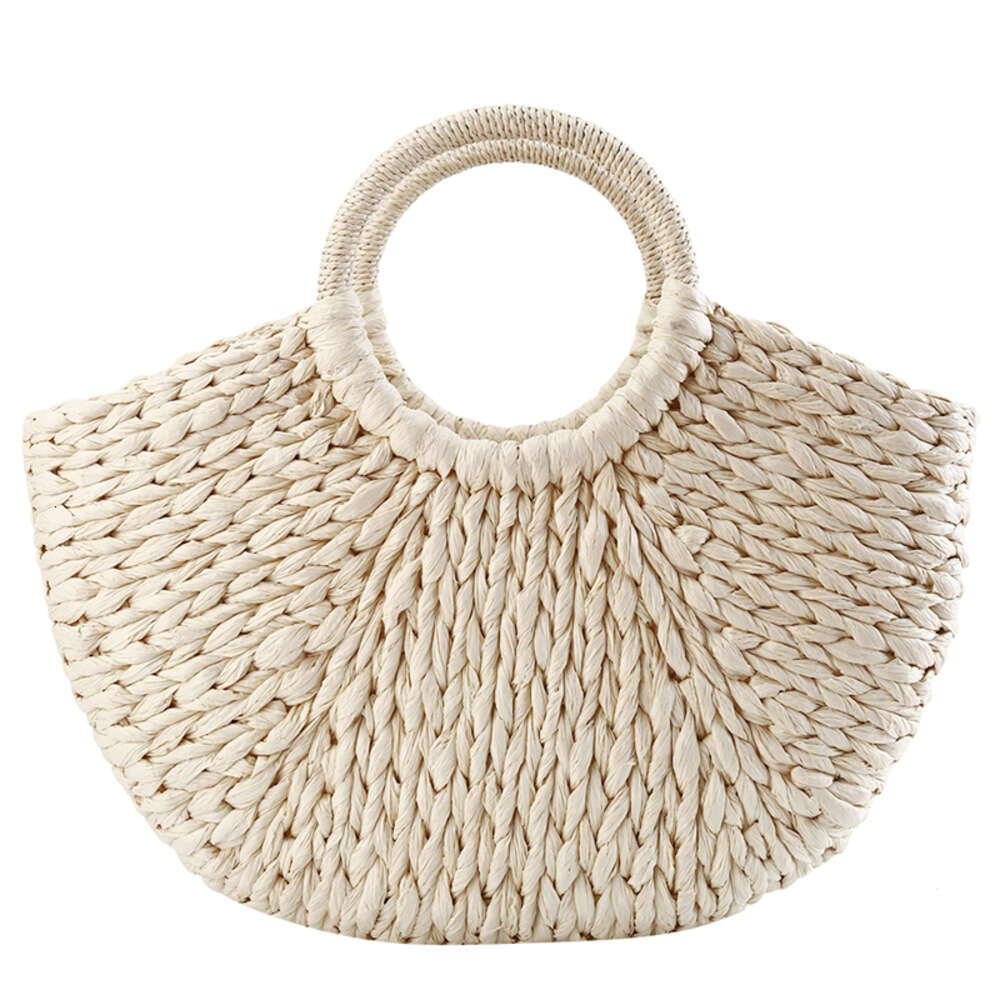 Colourful Women Handbag Rattan Wicker Straw Woven Half-round Bag Large Capacity Female Casual Travel Tote Fashion Bolsos H6.17#26 zhanyishengli