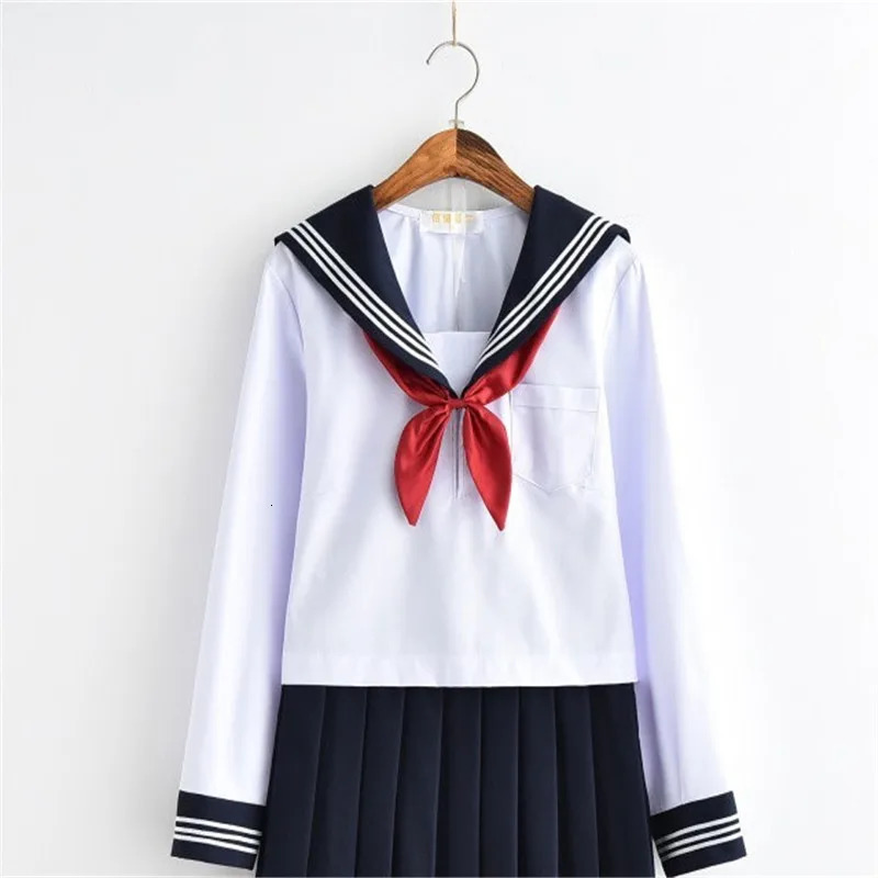 White Schoolgirl Uniform Japanese Class Navy Sailor School Uniforms Students Clothes For Girls Anime COS Suit 240617