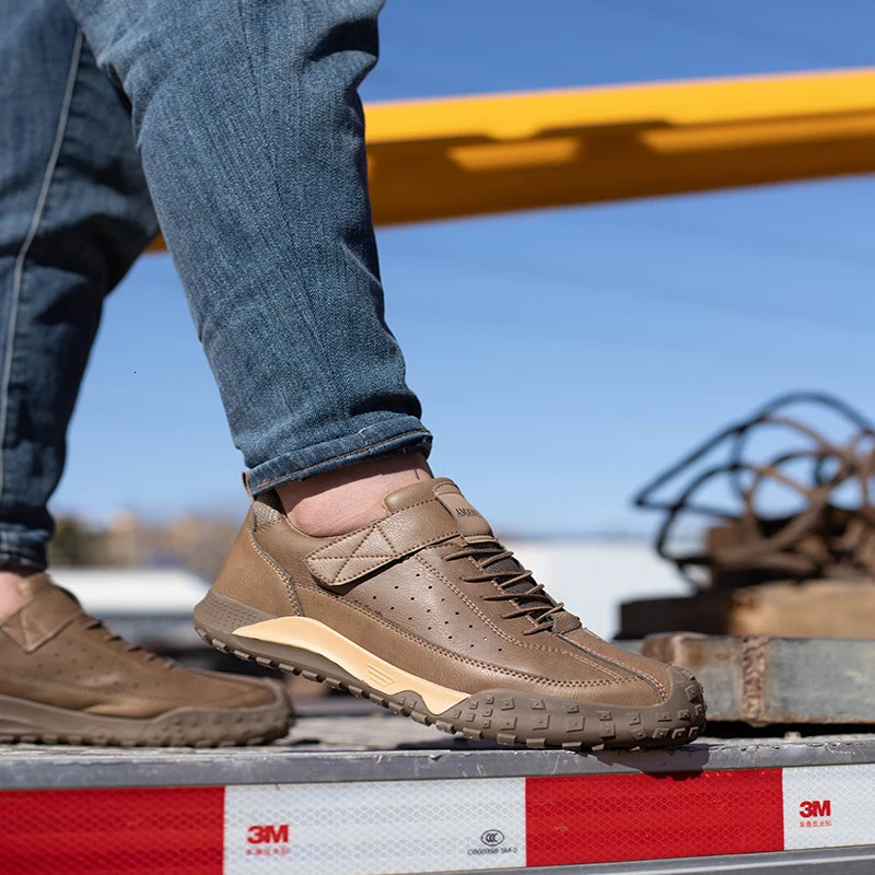 High Safety Work Shoes For Men Steel Head WaterProof Leather Boots Male Footwear Indestructible Construction Work Shoes Brown 240617