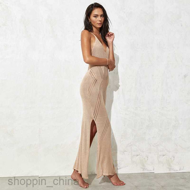 Basic Casual Women Dresses Beach Skirt V-neck Sling Knitted Vacation Long Skirt Bikini Beach Cover Up Dress Women's