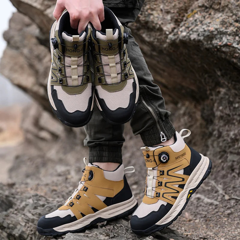 Mens Safety Shoes Yellow Steel Toe Sports Shoes Safety Shoes For Men Puncture-Proof Anti-Smashing Industrial Protective Shoes 240617