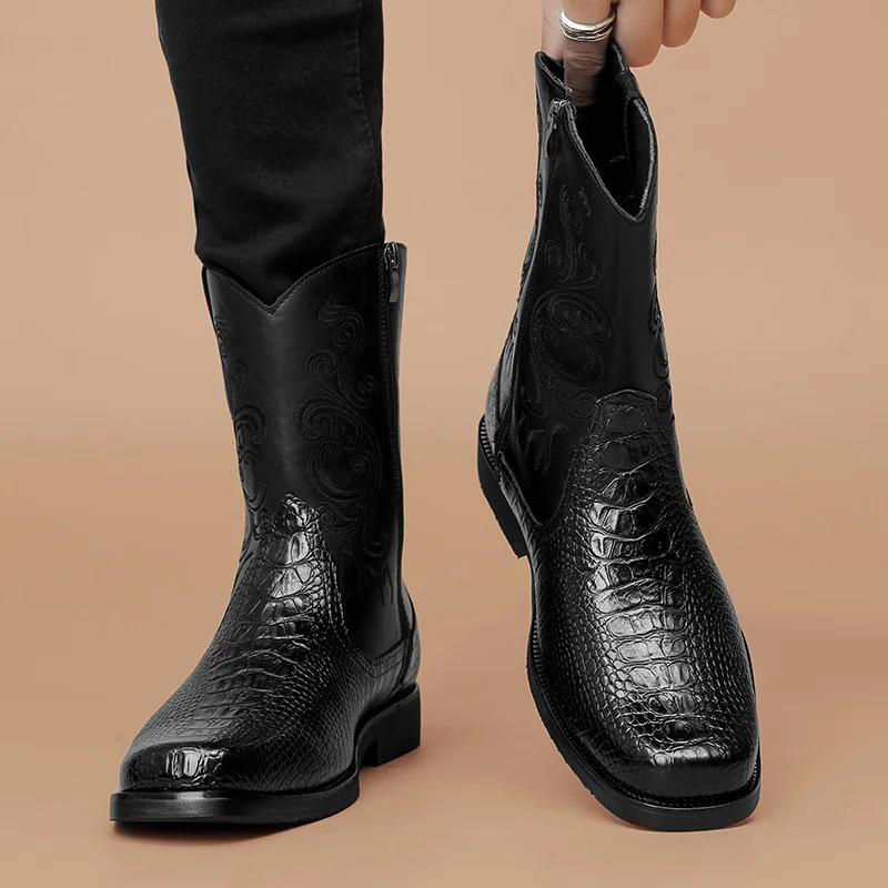 British style mens mixed color Chelsea boots autumn mens winter shoes round toe zippered ankle boots warm and non slip mens shoes 240615