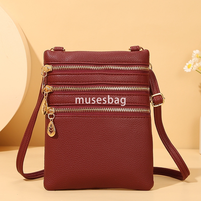 European and American women high-quality mobile phone bag soft leather single shoulder diagonal cross bag Korean version fashionable and trendy zipper