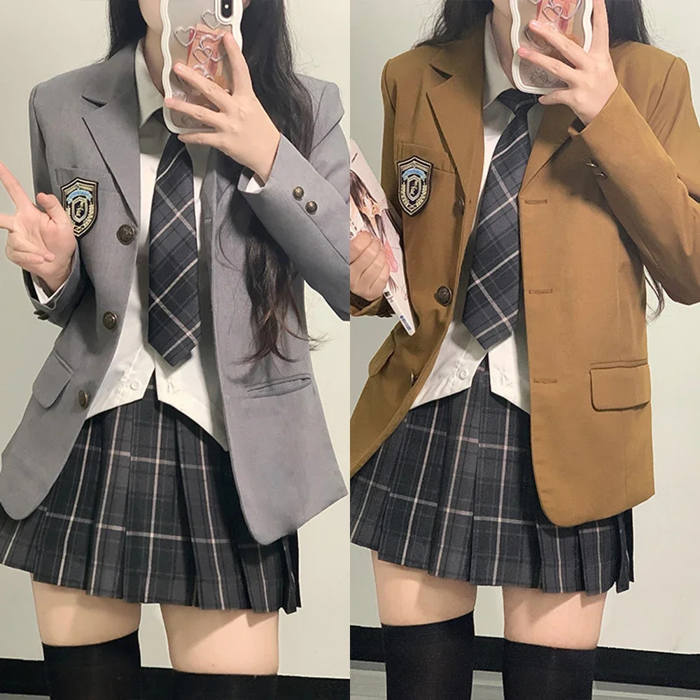 Japanese School Uniforms for Girl Autumn Winter Multicolor Long Blazer Sets Pleated Skirt JK Sailor Tie Anime Cos Costumes Women 240617