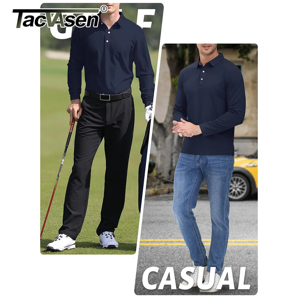 TACVASEN Long Sleeve Polos T-shirts Mens Quick Dry Lightweight Golf Polo Shirts Casual Work T-shirt Sport Tees Pullover Tops Man 240617