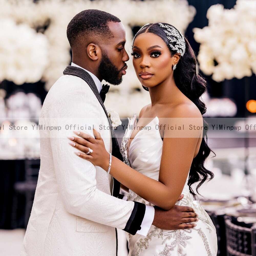 2024 Crystal Mermaid special Dresses for Bride Sweet Heart Side Split Sweep Train African Garden Bridal Gowns vestidos de novia