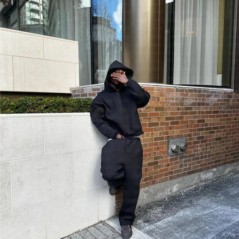 Harajuku Hoodies Men Women Y2k Hip Hop Solid Color Hooded Sweatshirt Punk Rock Oversized Pullovers Baggy Couple Sweatpants Suits 240617