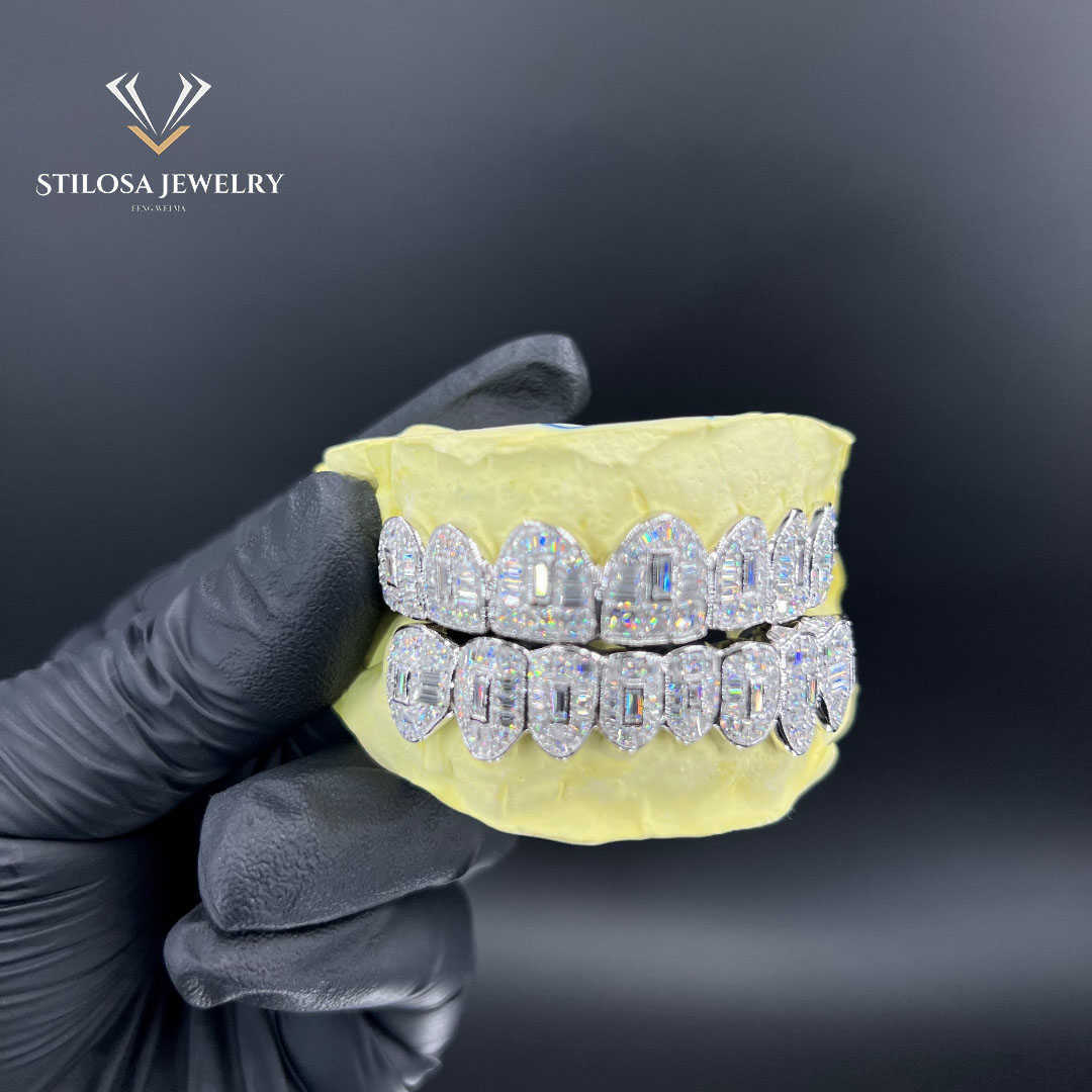 10K 14K Vvs Moissanite Custom Gold Teeth With Round Brilliant Cut Hip Hop Dia Grillz For Men Women