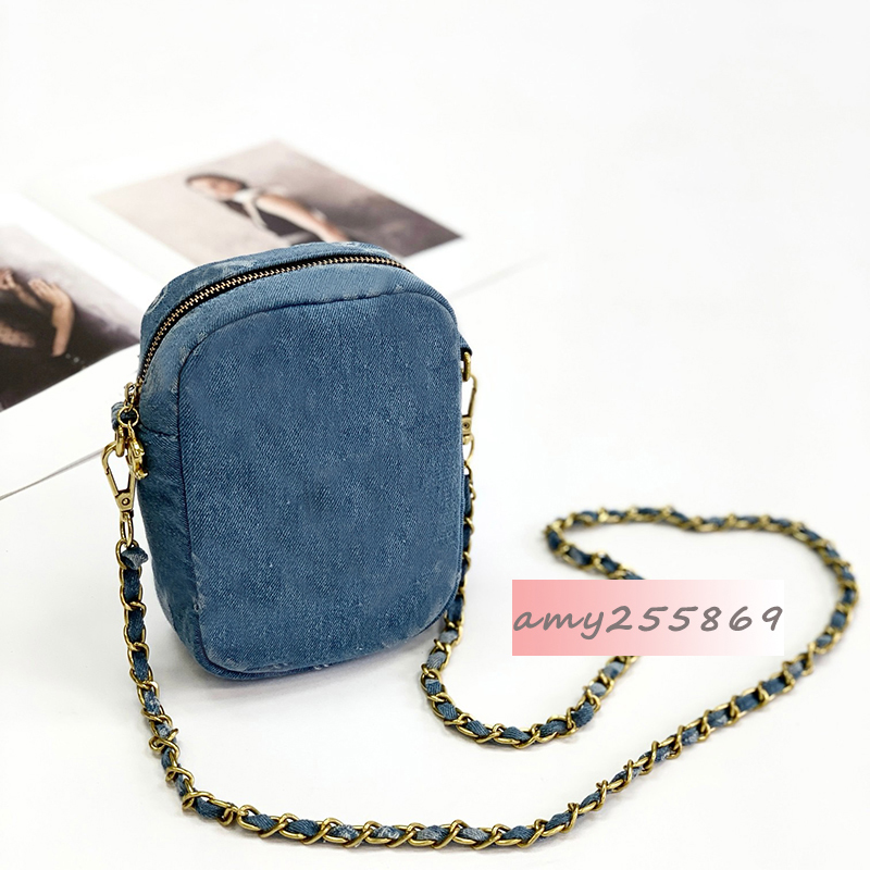 19X15X7CM Storage bags fashion symbol letter denim case with chain classical makeup organization crossbody bag