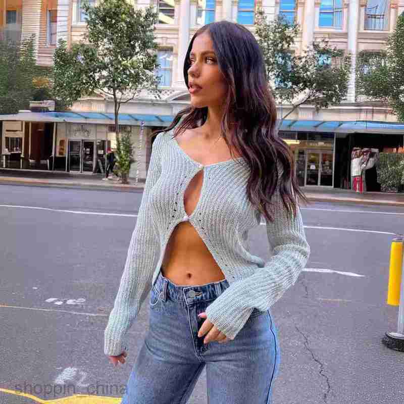 Women's Sweaters Coats Spring New Sexy Short Two Button Long Sleeve Pit Knitted Elastic Slim Sweater for Women