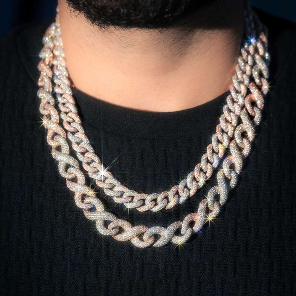 Designer necklace 13mm wide, Moissanite VVS material. Hip-hop rap necklace. Suitable for daily wear. As a birthday gift. Free delivery to your doorste