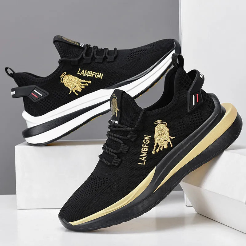Men Sports Shoes Athleisure Casual Style Breathable Hot Sale Tide Shoes Fashion Wearable Breathable Comfortable Sneakers Gold Free shipping