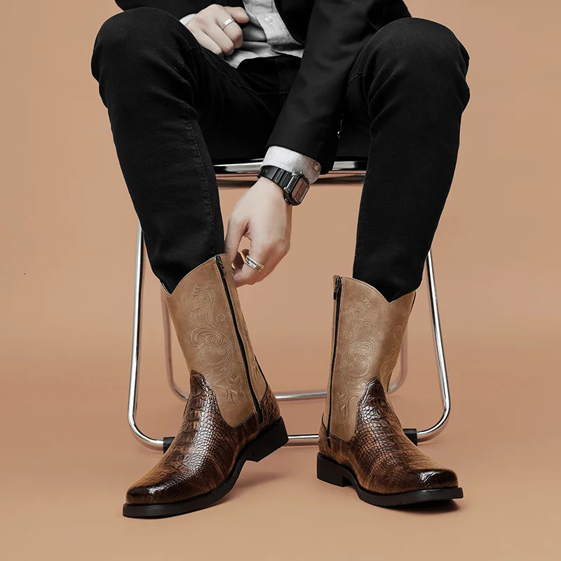 British style mens mixed color Chelsea boots autumn mens winter shoes round toe zippered ankle boots warm and non slip mens shoes 240615