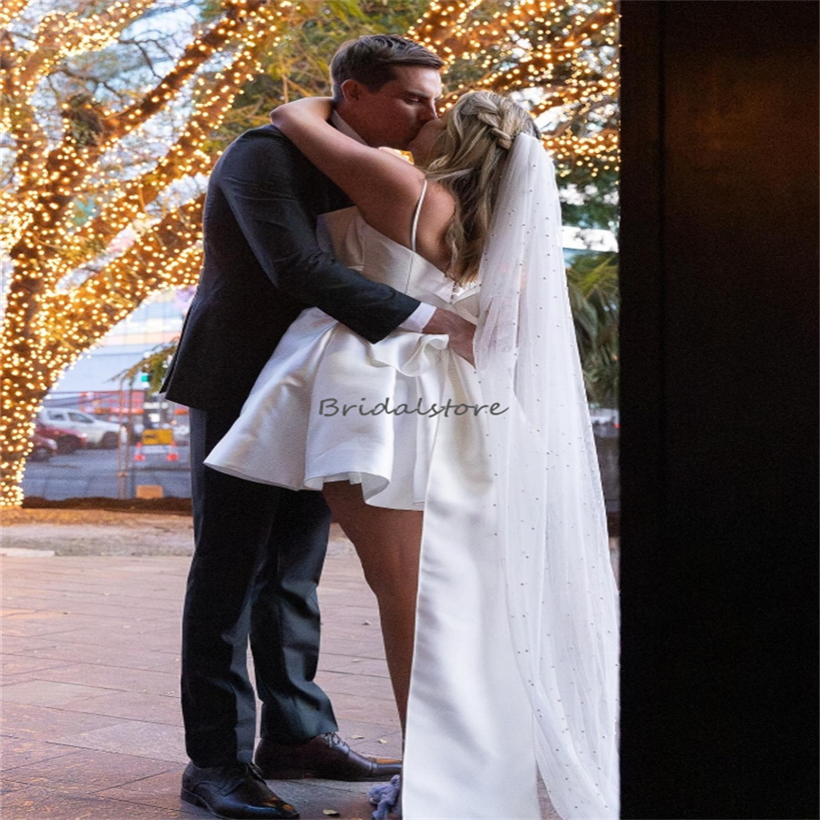 Plus Size Short Wedding Dresses 2024 Sexy Strapless Satin Mini Beach Destination Bridal Dress With Big Bow Elegant Boho Bride Dress Vestio De Novia Ci