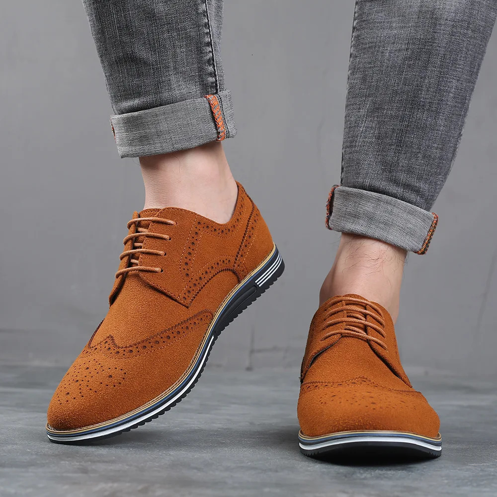 Mens shoes Nubuck leather style solid color casual sports shoes shoelaces soft Oxford shoes mens apartment sports shoes breathable 240615
