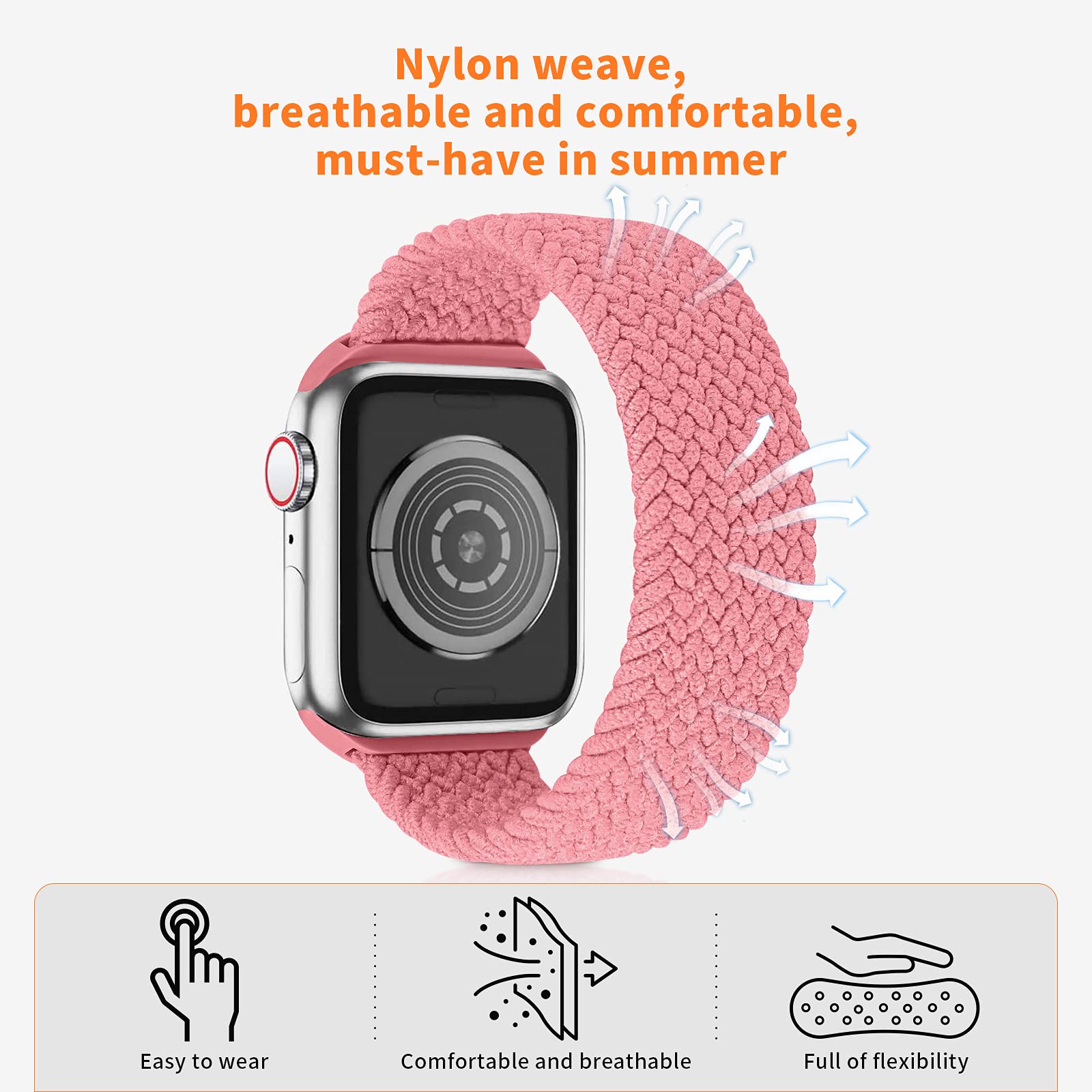 Nylon Braided Solo Loop Band for Apple Watch Strap with adjustable Buckle 38mm 44mm 41mm 45mm 44mm 40mm Elastic Wristband Bracelets iwatch Series Watc