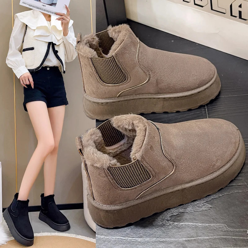 Winter womens snow boots plush and warm non slip womens flat bottomed sports shoes casual and slippery womens ankle boots Botas Mujer 240615