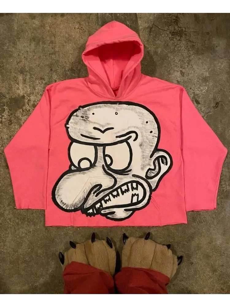 Punk Pattern Printed Street Sweatshirt Hoodies for Women and Men Y2k Loose Goth Hoodie Casual Aesthetic Fashion Sweatshirts 240513