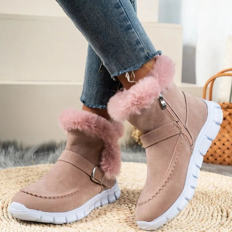 Winter womens fur insulation Chelsea snow boots casual shoes short plush suede ankle boots flat ground gladiator sports womens Botas Mujer 240615