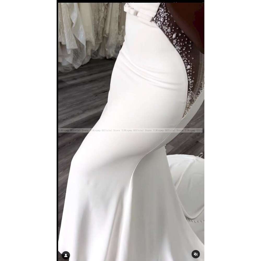 Stunning Mermaid Wedding Dresses for Bride Sheer Neck Sleeveless Sweep Train See Through Beads African Beach Garden Bridal Gowns