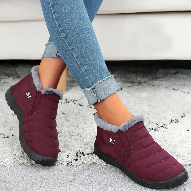 Womens boots snowy fur platform sliding on shoes womens ankle boots waterproof flat bottomed Botas drone winter boots womens 240615