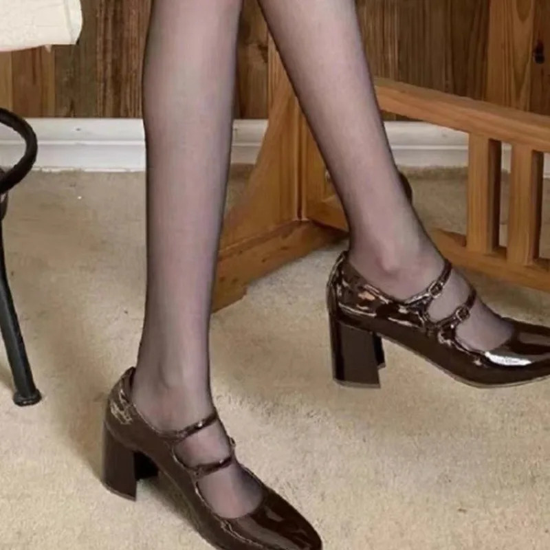 Women Pumps Shoes Mary Jane Chunky Strappy Black Square Toe High Heels Lolita Slingback Heels Cute Shoes Retro Spring Method 240617