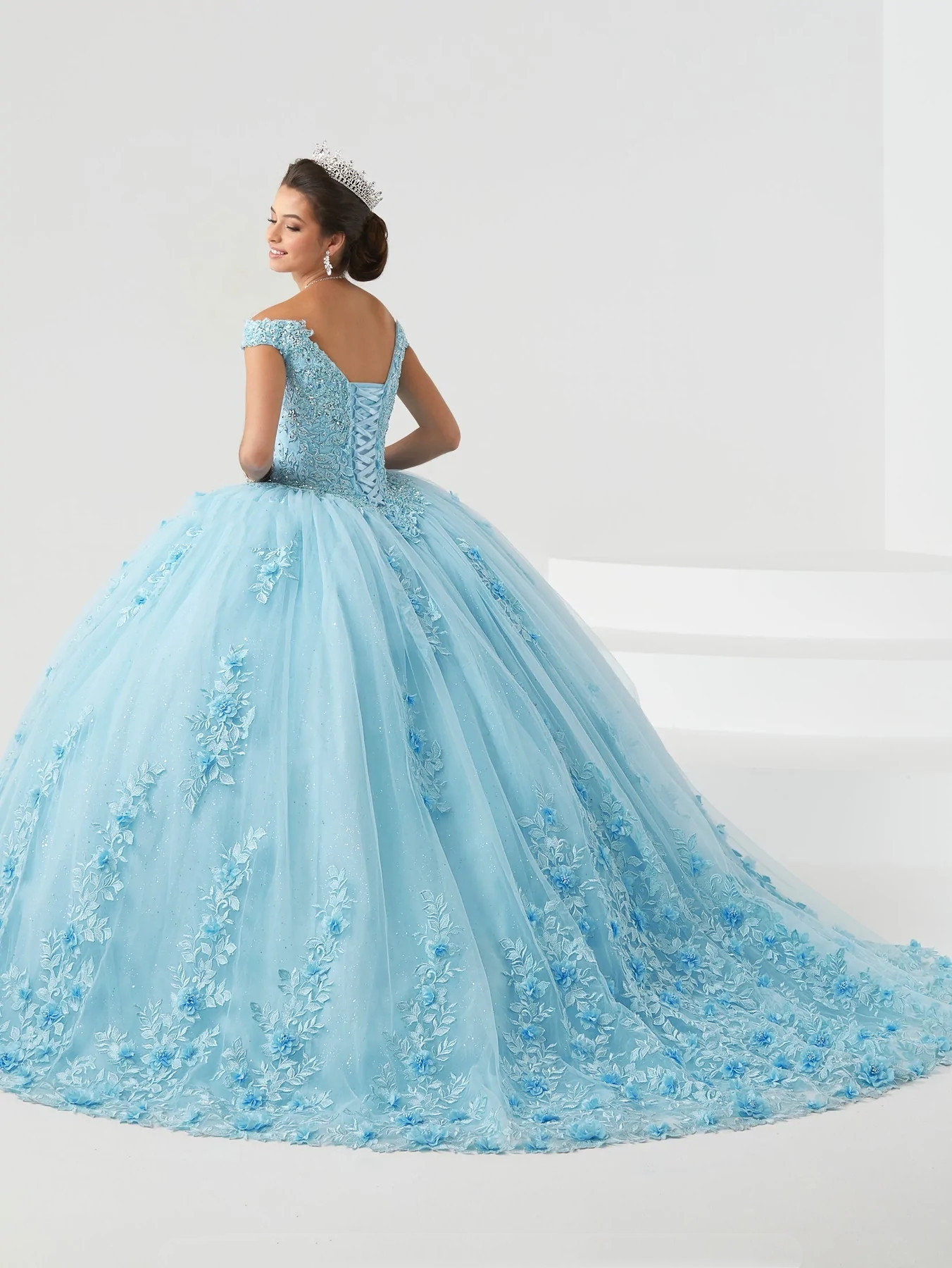 Sky Blue Mexican Quinceanera Dresses Ball Gown Off The Shoulder Appliques Pearls Puffy Charro Sweet 16 Dresses 15 Anos
