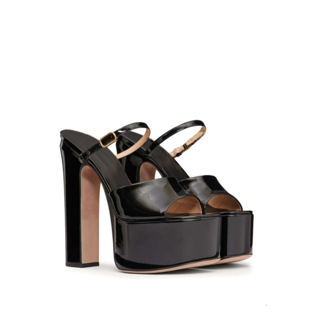 Summer New Sole Waterproof Platform Patent Leather Women's Fashion Thick High-Heeled Slippers