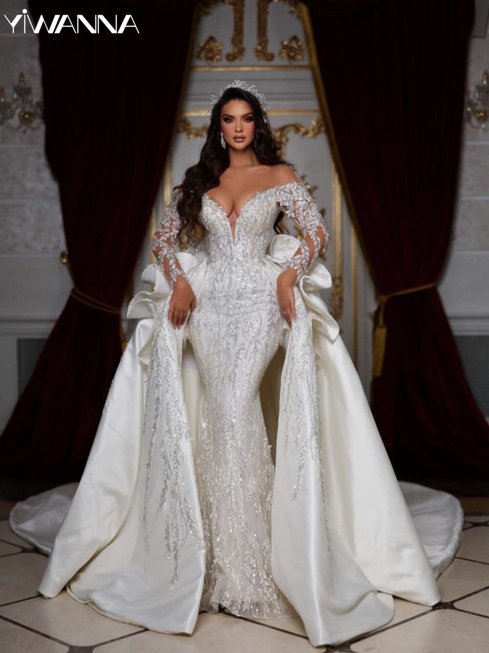 ful Off The Shoulder Bridal Dress Sparkly Sequins Appliques special Gown Mermaid Long Bride Robe Vestido De Novia