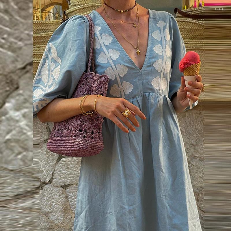 Party Dresses Sexy Deep V-neck Hollow Long Dress Women Spring Print High Waist A-Line Boho Summer Backless Lace-up Tassels
