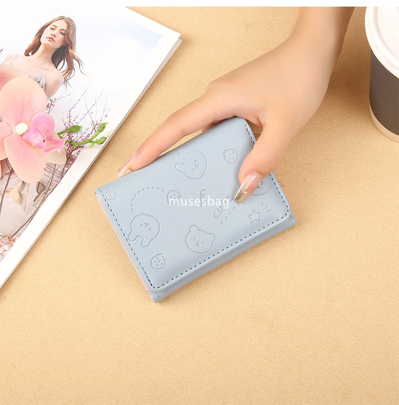 Fashionable Women's Designer Large Capacity Cute PU Wallet Instagram Short Cartoon Print Solid Color Small Fresh Card Bag Multi functional Three 