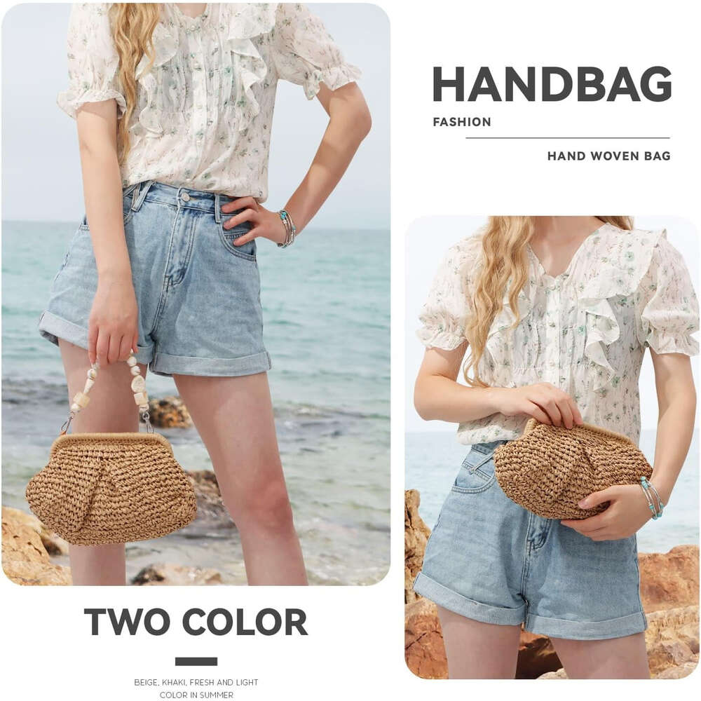 Dumpling Woven Tote Straw Purse For Women Summer Beach Bag Wicker Clutch Hand-woven handbag H6.17#40 ddmy 7c9f