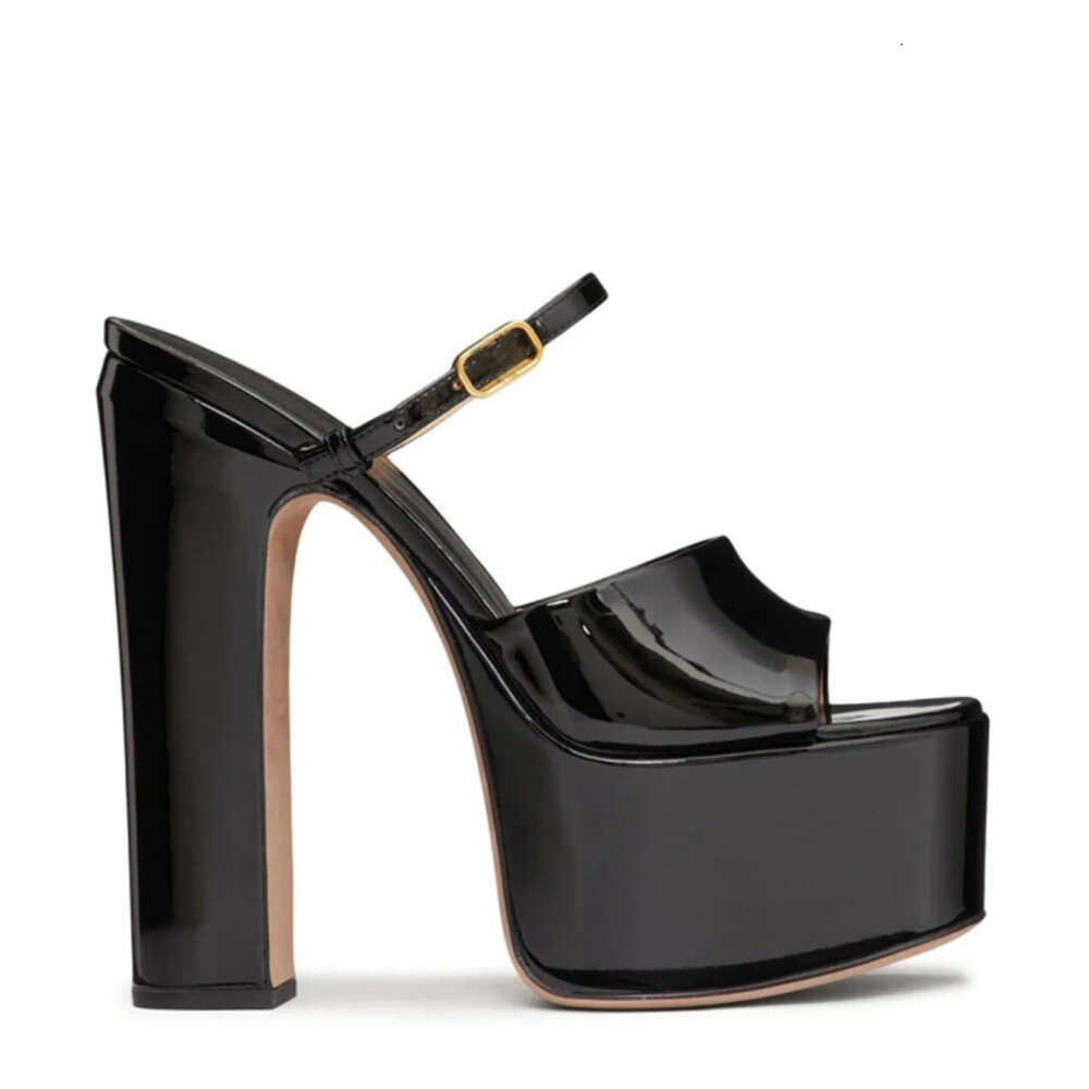 Summer New Sole Waterproof Platform Patent Leather Women's Fashion Thick High-Heeled Slippers