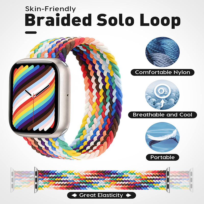 Nylon Braided Solo Loop Band for Apple Watch Strap with adjustable Buckle 38mm 44mm 41mm 45mm 44mm 40mm Elastic Wristband Bracelets iwatch Series Watc