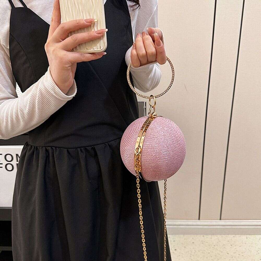 Bright Gold Silk Circular Evening Bag Women Banquet Clutch Rhinestone Decor Chain Shoulder Bags Female Party Handbags s ddmymoon