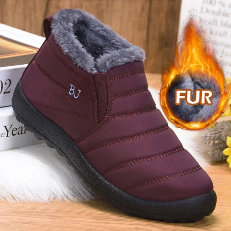 Womens waterproof winter boots plush snow boots womens ankle boots warm black couple pure cotton couple platform shoes 240615