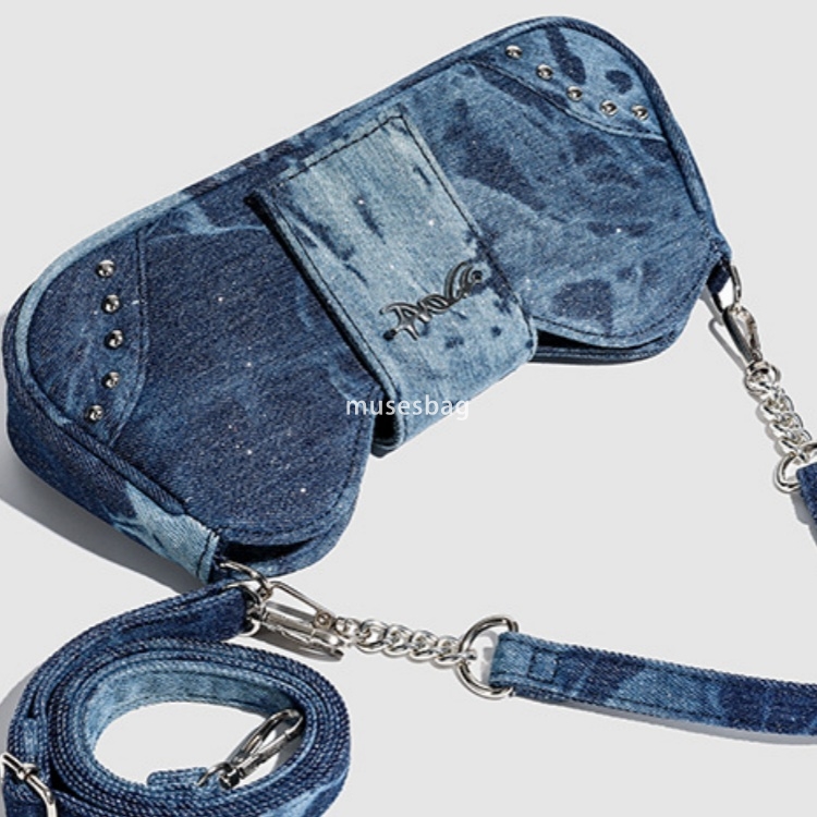Daily pairing with denim bags new trendy and trendy niche design tie dye and glitter powder detachable design high-end bow and stick bag for women