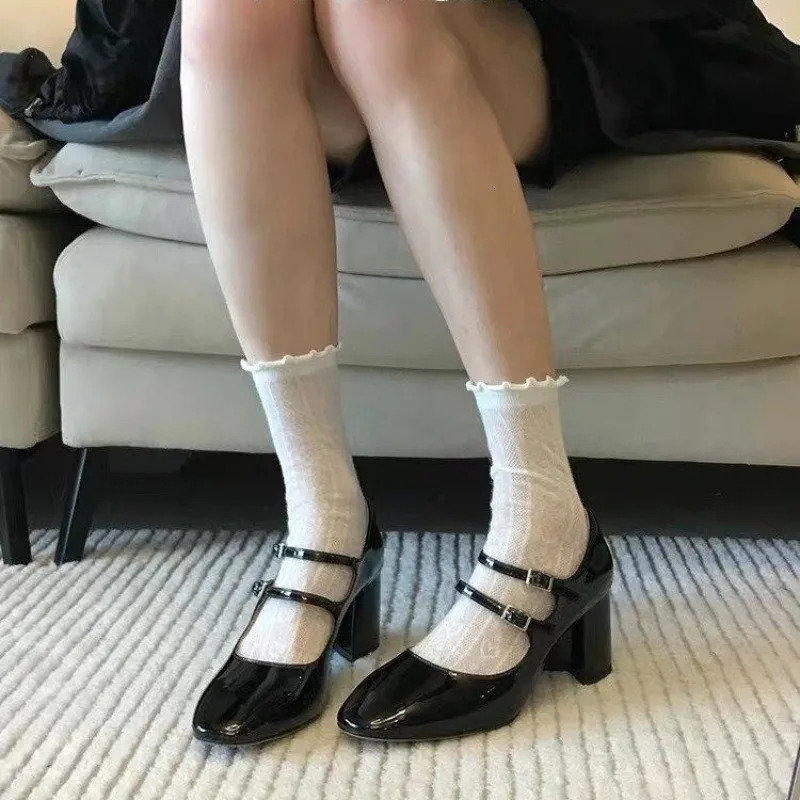 Women Pumps Shoes Mary Jane Chunky Strappy Black Square Toe High Heels Lolita Slingback Heels Cute Shoes Retro Spring Method 240617