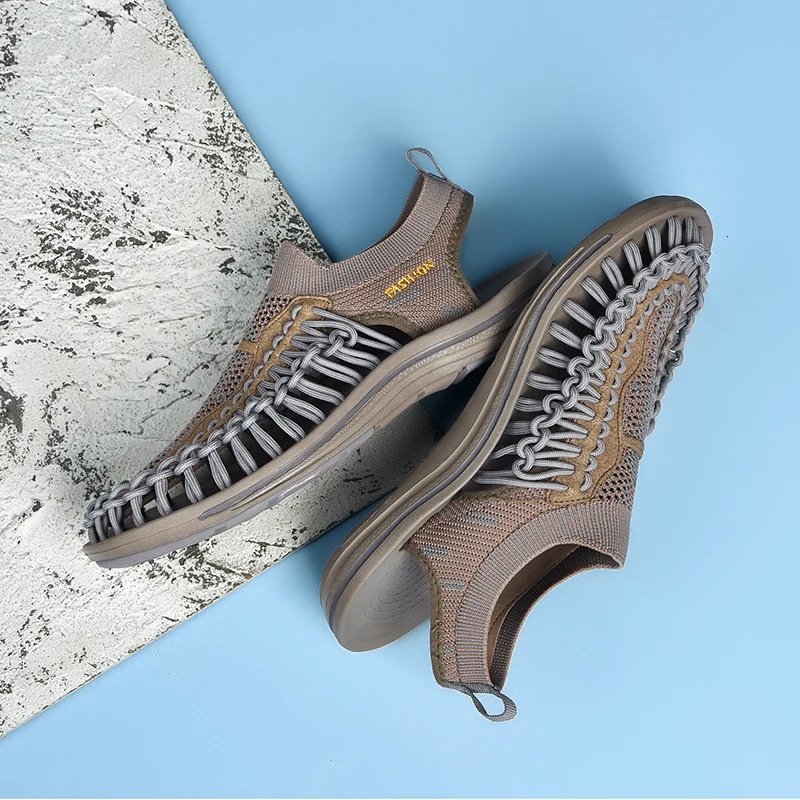 Mens summer handmade woven sandals Size 39- Outdoor closed toe breathable casual sandals slide on hiking sandals 240615