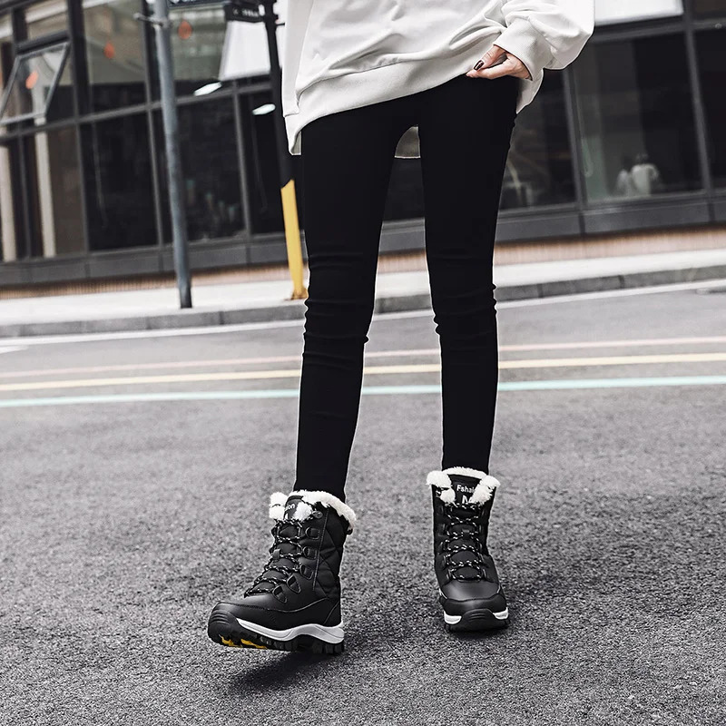 Womens winter boots warm and non slip black snow boots womens lace boots 240615
