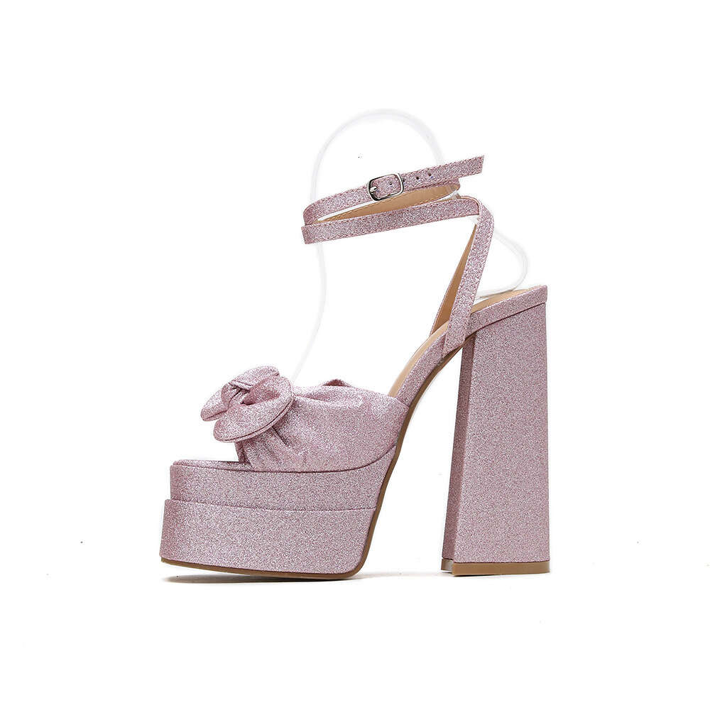 2024 new summer thick heel heel water platform fish mouth sweet sandals female one word with drill big size shoes ddmythur