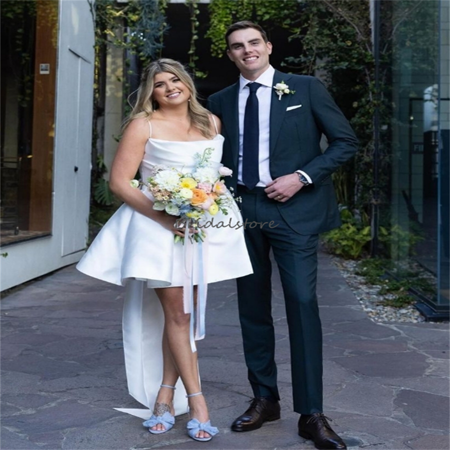 Plus Size Short Wedding Dresses 2024 Sexy Strapless Satin Mini Beach Destination Bridal Dress With Big Bow Elegant Boho Bride Dress Vestio De Novia Ci