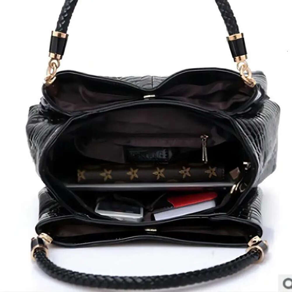 Capacity Large Tote Daily Commute Women's Shoulder Bag Crocodile Print Bright Face Handbag Shopping H6.17#28 ddmythur