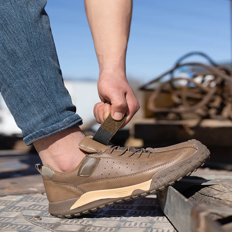 High Safety Work Shoes For Men Steel Head WaterProof Leather Boots Male Footwear Indestructible Construction Work Shoes Brown 240617