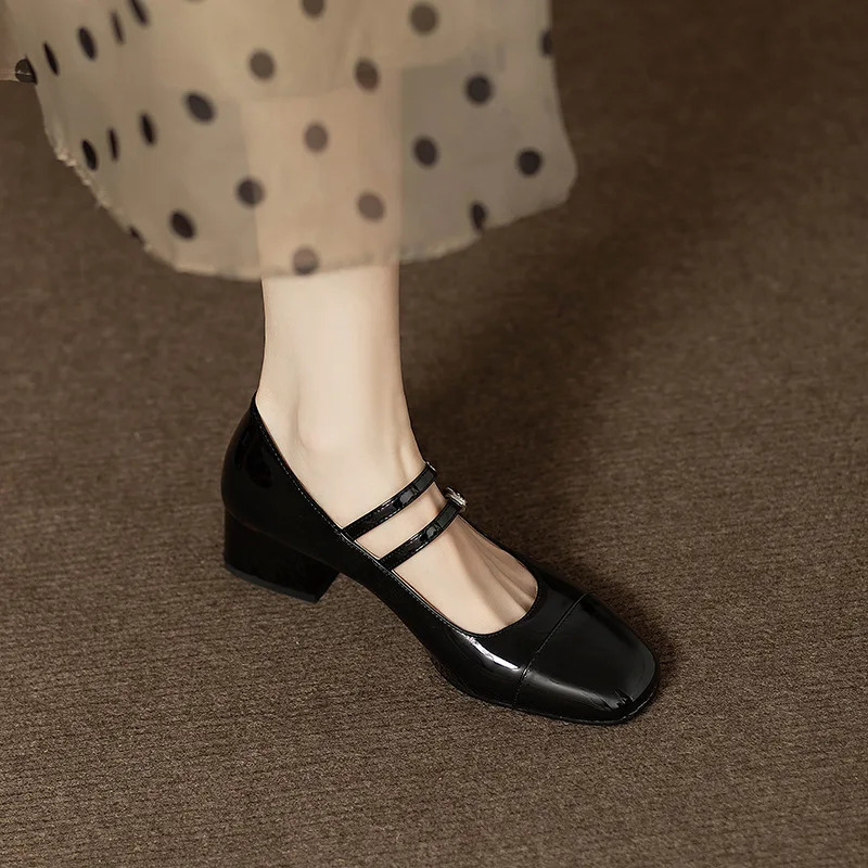 Silver Elegant Woman Heeled Shoes Women Mary Janes Square Toe High Heels Lolita Shoe Double Buckles Pumps Zapatos Mujer 240617